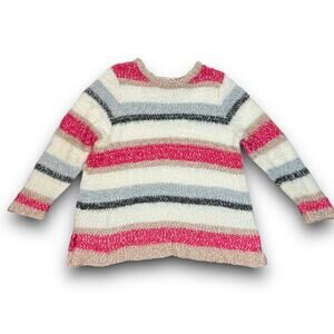 NEW Lane Bryant Striped Sweater Relaxed Fit Tie Neck Cream Pink Tan Gray 26/28